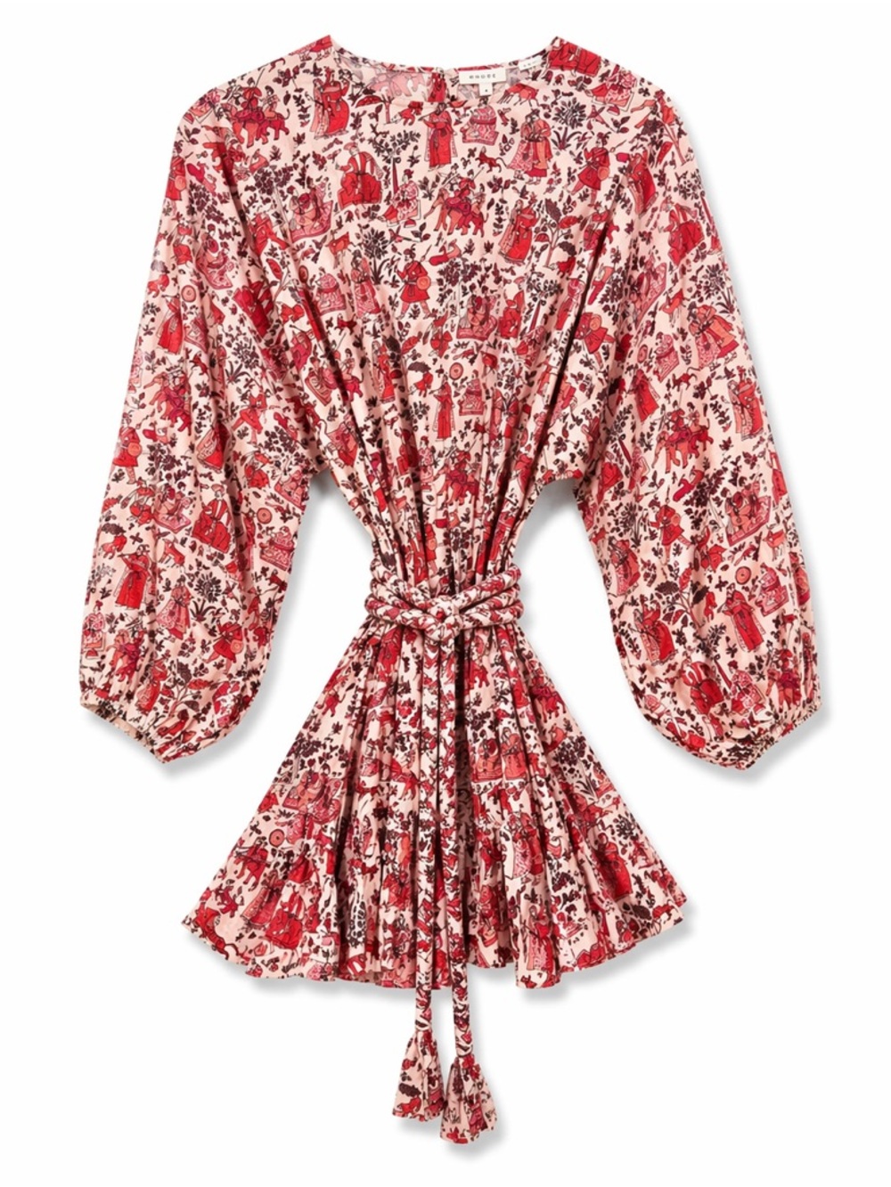 Statements Are Made In This RHODE Red & Cream Tie-Waist Puff-Sleeve Mini Dress S